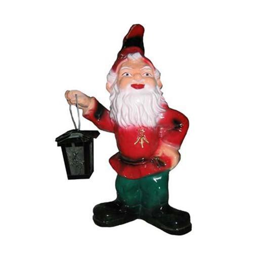 Decorative colorful sculpture designed as a dwarf holding a lamp 40cm M26