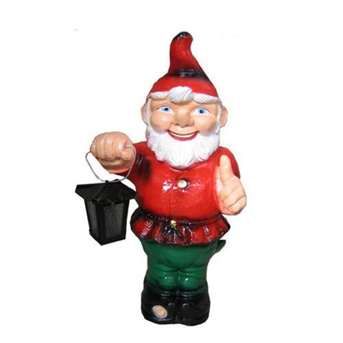 Deco light sculpture designed as a dwarf with a lamp & thumbs up dressed in red suit 49cm M28
