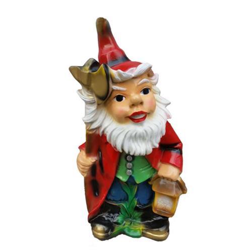 Colorful decorative sculpture designed as a dwarf with axe & lamp 42cm M6