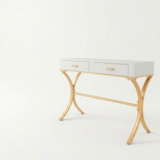 Designer gloss dressing table in modern style made of real wood & stainless steel frame with 2-sliding drawers