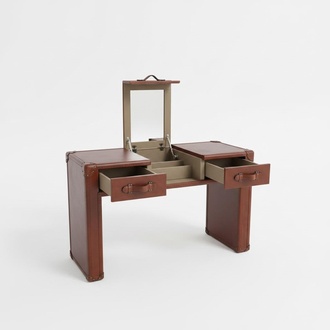 Dressing Table Suitcases Style Rustic Make-up Cosmetics Table Bedroom Vanity Furniture Wood Leather