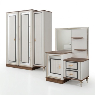 Dressing table set with mirror wooden bedroom beige console set