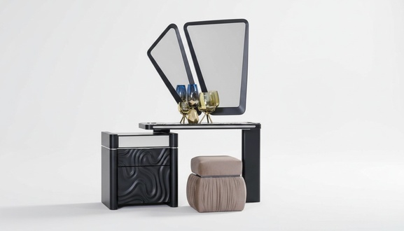 Dressing Table with Mirror Stool Make Up Bedroom Design Furniture Wood 2pcs.