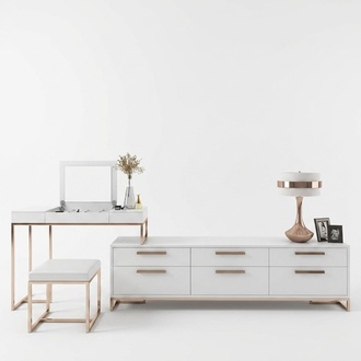 Modern style designer set of gloss real wooden dressing table & sideboard made of real wooden frame & stainless steel