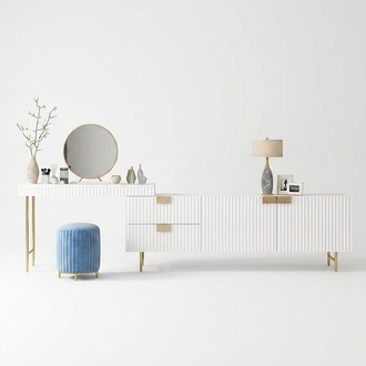 Modern style designer console set of dressing table, chair & sideboard made of real wooden frame