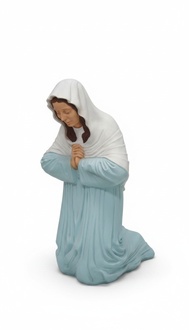 Holy decorative sculpture designed as praying mother mary on the knees in white blue dress 112cm