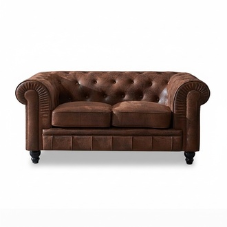 New Classic Chesterfield Sofa 2-Seater Brown With Soft Cushions Upholstered Premium Faux Leather