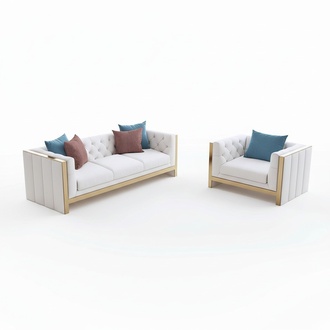 Metal Elements Leather Textile Couch Sofa Upholstery Seat Set Leather 3+1 Seater