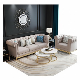 Metal stainless steel Chesterfield leather sofa couch upholstery set couches furniture