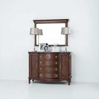 Classic style made of real wooden set of rectangular wall mirror & chest of drawers