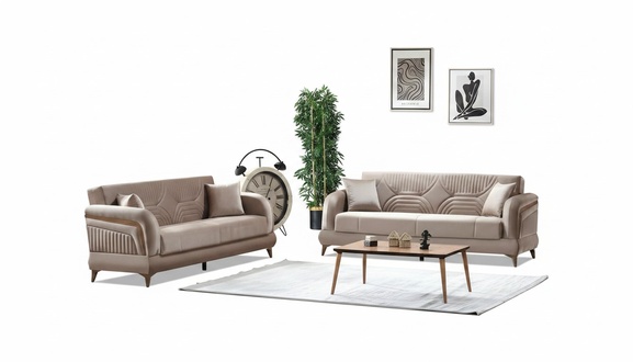 Modern 2x sofas 3-seater living room three-seater couch design complete
