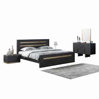 Modern 4-piece bedroom set bed + 2 nightstands + dresser luxury new