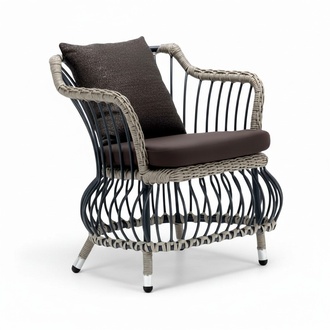 Modern armchair 1-seater couch upholstery luxury brown rattan design terrace