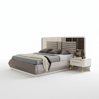 Modern bedroom furniture designer double bed 2x wooden bedside tables 3pcs
