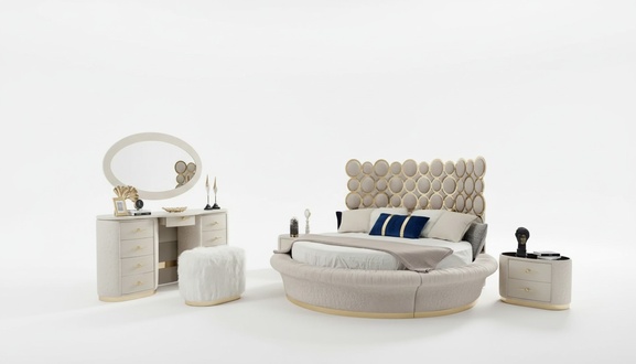 Modern Bedroom Set Bed + 2x Bedside Tables + Dressing Table + Mirror 5tlg
