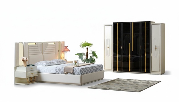 Modern bedroom set bed + 2x nightstands+dresser 4 pcs.