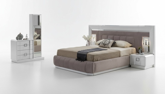 Modern bedroom set bed + 2x bedside tables + chest of drawers with mirror luxury new
