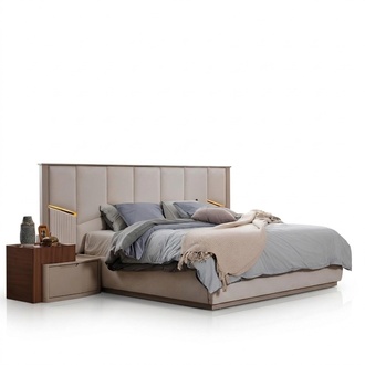 Modern Beige Bedroom Set Luxurious Double Bed + Bedside Tables