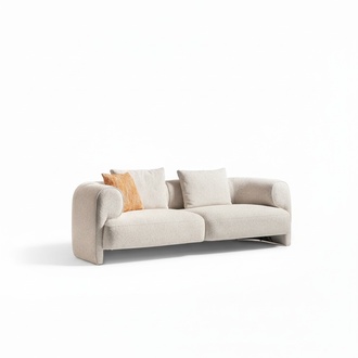 Modern beige fabric 3-seater sofa with wooden frame