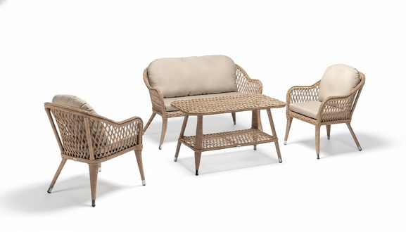 Modern beige garden furniture luxury sofa set table high-quality armchair seating group