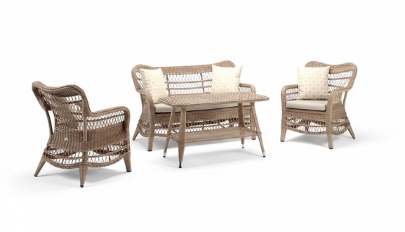Modern beige garden furniture luxury sofa set table stool armchair seating group