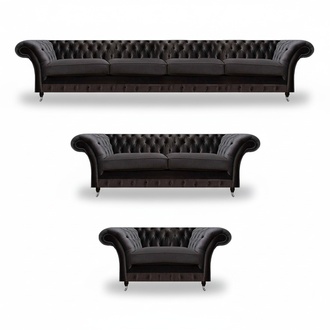Modern Black Chesterfield Sofas Designer Living Room Couch 3-piece Set