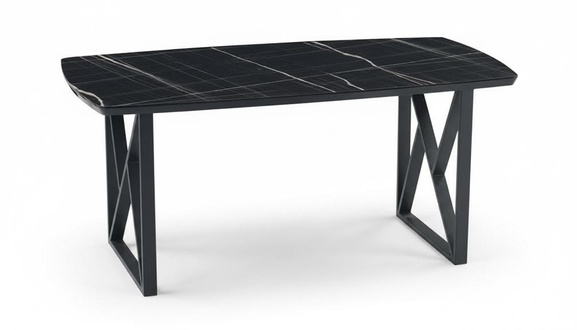 Modern black dining table rectangular wooden tabletop stainless steel legs