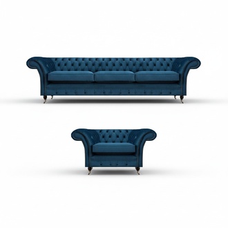 Modern Blue Chesterfield Sofas Living Room Three-Seater Armchair Couches