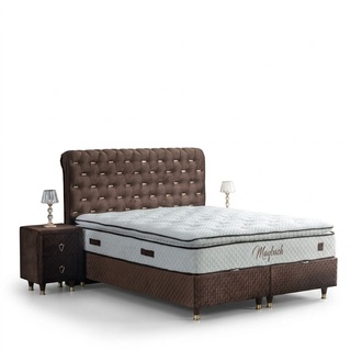 Modern brown bedroom set designer upholstered bed 2x bedside tables