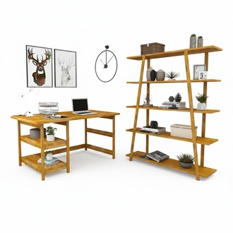 Modern Brown Study Furniture Designer Wooden Desk Bookshelf