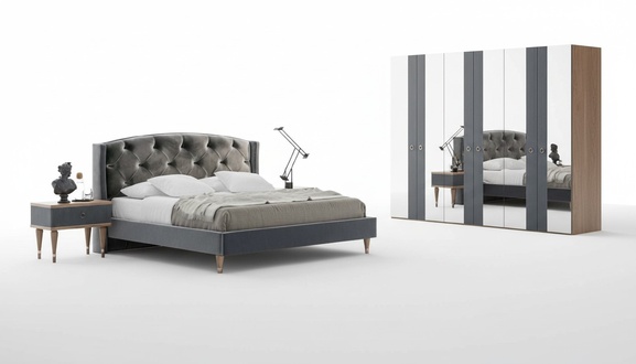 Modern Chesterfield bedroom set designer double bed bedside tables