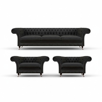 Modern Chesterfield Black Seat Couch Sofa Set Armchair 3-Seater
