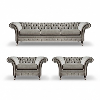 Modern Chesterfield seating set textile sofas armchairs upholstery furniture 3pcs