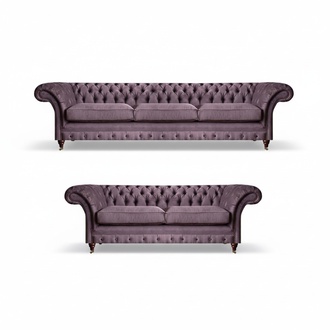Modern Chesterfield Upholstery Set Elegant Three-Seater Fabric Two-Seater 2 pieces