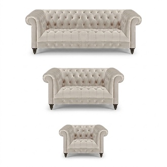 Modern Chesterfield White Sofa Set Elegant Upholstered Sofas Armchairs 3-piece