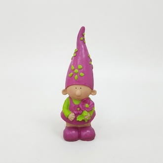 Colorful decorative garden figure designed as a green pink colored dwarf 50cm