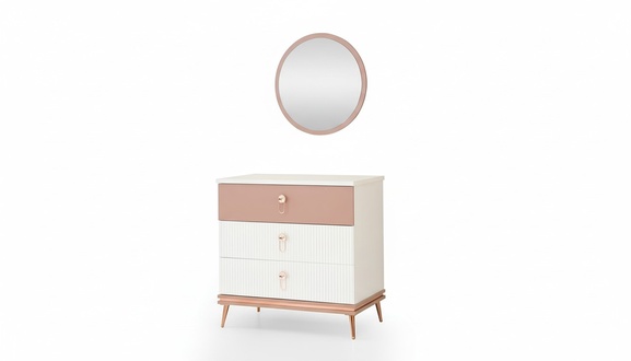 Modern children\'s room furniture designer chest of drawers luxury round mirror 2-piece set