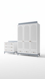 Modern children\'s room set wardrobe dresser desk white 3-piece new