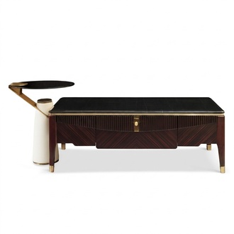Modern style made of real wooden coffee table with round compact side console table