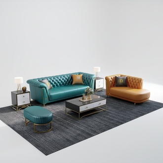 Modern Colorful Set Sofa Leather Couch 4 Seater Chaise Lounge Lounger Stool 3pcs