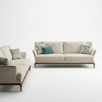 Modern Complete 2x Three Seater Sofa White Textile Living Room Design Sofas Couch