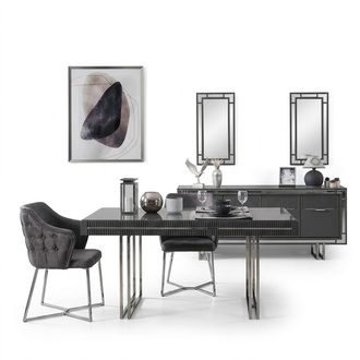 Modern Complete Dining Table 2pcs Sideboard Dining Room Table Wood Grey