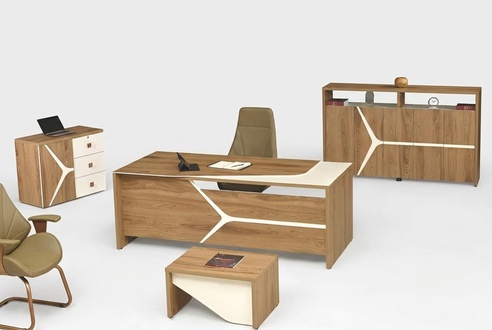 Modern complete office desk office desk set 4 pcs wood brown