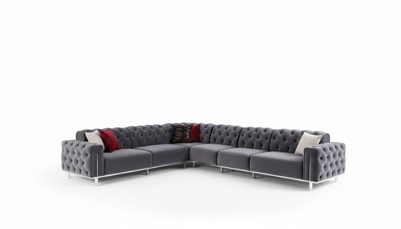 Modern corner sofa L-shape living room gray color wooden textile couches