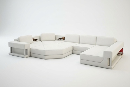 Modern corner sofa with USB, upholstered leather design sofa set, living area landscape.