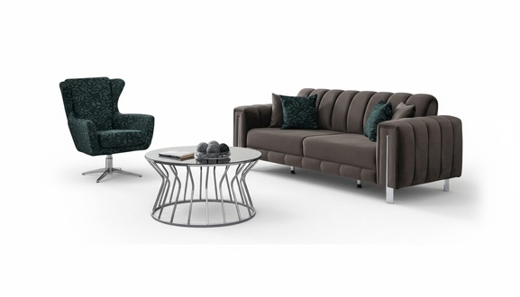 Modern couch set sofa 3-seater armchair gray green fabric living room