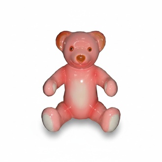Decorative sculpture designed as a gloss sitting pink colored teddy bear figure 28cm