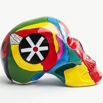 Modern style abstract decorative sculpture designed as a colorful skull 58x44x66cm
