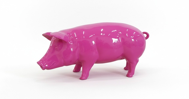 Modern style decorative gloss sculpture designed as full pink colored pig 40x80cm