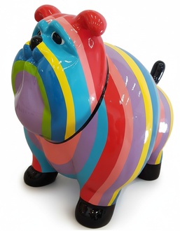 Modern style abstract decorative garden sculpture designed as cartoon mastiff dog figure with colorful stripes 63cm
